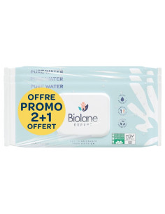 Biolane Expert Lingettes Pure Water - Lot de 3 x 60 Lingettes