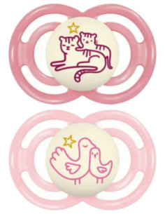 MAM 2 Sucettes Perfect Nuit Animaux 18 Mois et + - Modèle : Félins et Oiseaux