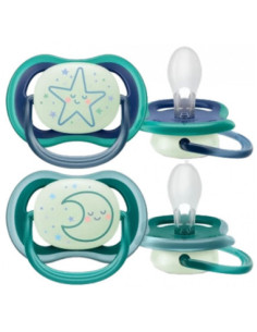 Avent Ultra Air Nighttime Sucettes Orthodontiques 6-18 Mois Couleur : Bleu - 2 unités