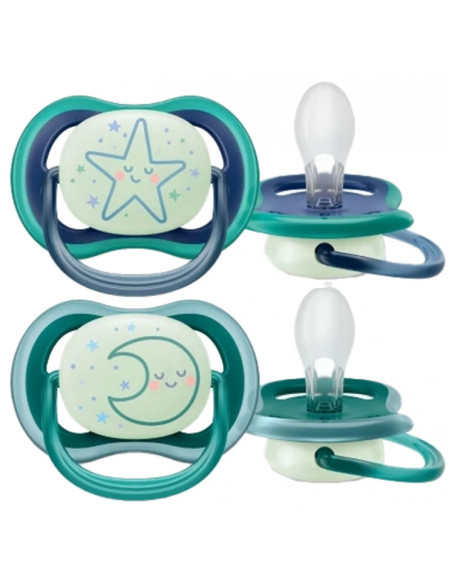 Avent Ultra Air Nighttime Sucettes Orthodontiques 6-18 Mois Couleur : Bleu - 2 unités
