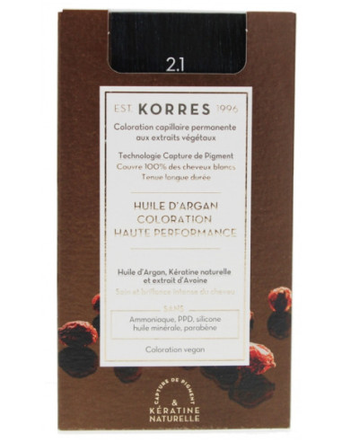 Korres Coloration Permanente Huile d'Argan - Coloration : 2.1 Noir Bleuté