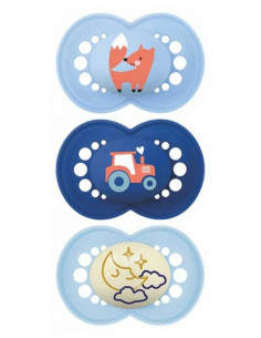 MAM 2 Sucettes Original Nature + 1 Sucette Original Nuit 18 Mois et + - Modèle : Bleu Clair et Foncé