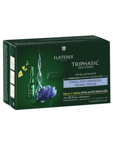 René Furterer Triphasic Reactional Traitement 2en1 Antichute & Pousse - 12 Ampoules