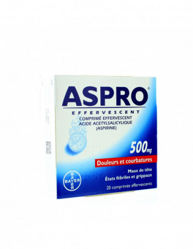 ASPRO 500 EFFERVESCENT, comprimé effervescent - 20 comprimés