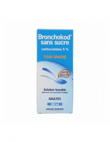 BRONCHOKOD SANS SUCRE ADULTES 5 POUR CENT, solution buvable édulcorée à la saccharine sodique  - 250 ml