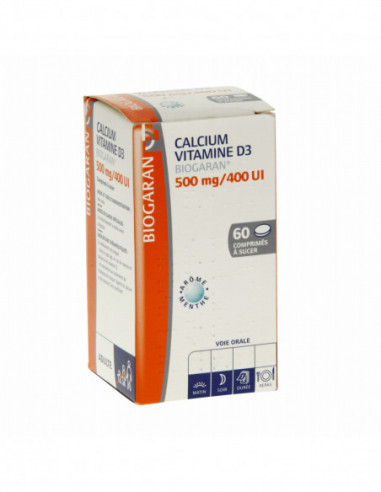 CALCIUM VITAMINE D3 BIOGARAN 500 mg/400 UI - 60 comprimés à sucer