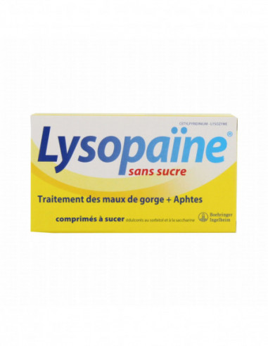 LYSOPAÏNE MAUX DE GORGE CETYLPYRIDINIUM LYSOZYME SANS SUCRE, comprimé à sucer édulcoré au sorbitol et à la saccharine - 2 x 18 c