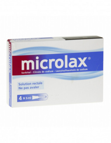 MICROLAX SORBITOL CITRATE ET LAURILSULFOACETATE DE SODIUM, solution rectale en récipient unidose - 4 récipients