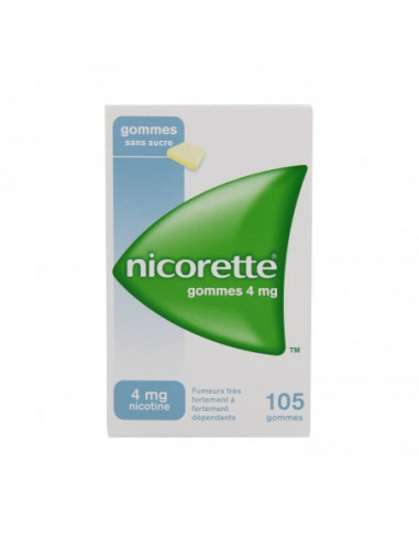 NICORETTE 4 mg SANS SUCRE, gomme à mâcher médicamenteuse édulcorée au sorbitol - 105 gommes