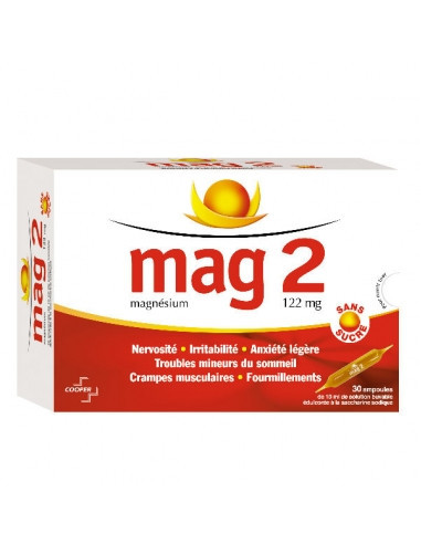 MAG 2 SANS SUCRE 122 mg, solution buvable en ampoule édulcorée à la saccharine sodique - 30 ampoules
