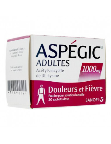 ASPEGIC ADULTES 1000 mg, poudre pour solution buvable en sachet-dose - 20 sachets