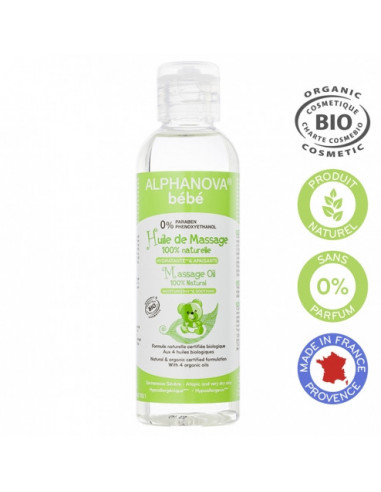 Alphanova Bébé Huile de Massage Bio 100% Naturelle - 100 ml