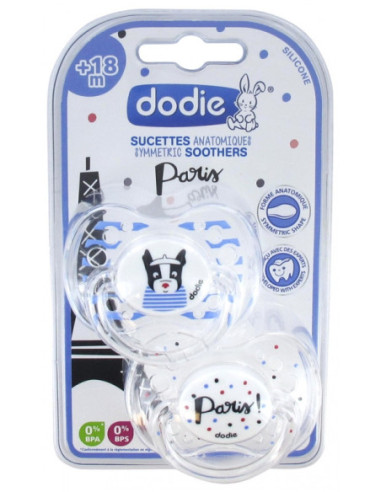 Dodie 2 Sucettes Anatomiques Silicone 18 Mois et + N°A88 - Modèle : Paris - 2 unités 