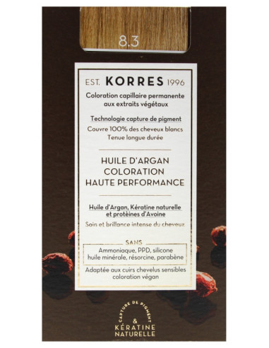 Korres Coloration Permanente Huile d'Argan - Coloration : 8.3 Blond Clair Doré