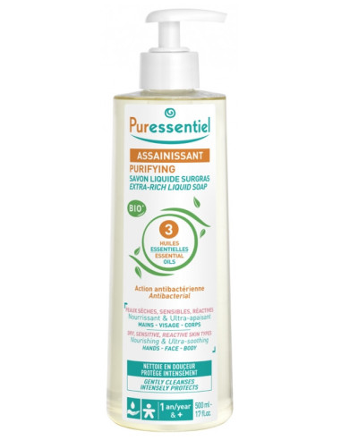 Puressentiel Assainissant Savon Liquide Surgras aux 3 Huiles Essentielles 500 ml