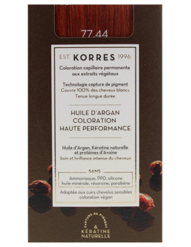Korres Coloration Permanente Huile d'Argan - Coloration : 77.44 Blond Cuivré Intense