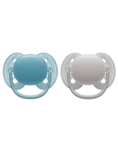 Avent Ultra Soft 2 Sucettes Orthodontiques Silicone Couleur : Bleu Vert/Gris -  6-18 Mois