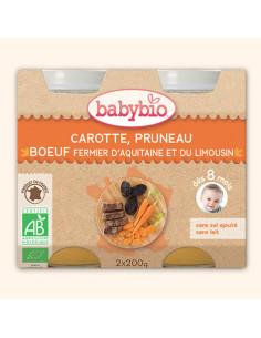 Petit pot Menu - Carotte, Pruneau, Boeuf fermier d'Aquitaine & du Limousin, 2x200g