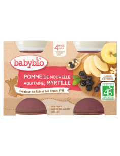 Babybio Pomme Myrtille 4 Mois et + Bio - 2 Pots de 130 g