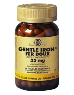 Solgar Gentle Iron Fer Doux 25mg - 90 gélules végétales