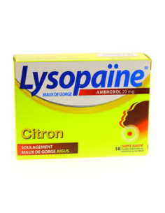 LYSOPAÏNE MAUX DE GORGE AMBROXOL CITRON 20 mg SANS SUCRE, pastille édulcorée au sorbitol et au sucralose  - 18 pastilles