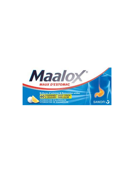 MAALOX MAUX D'ESTOMAC SANS SUCRE, comprimé à croquer édulcoré à la saccharine sodique, au sorbitol et au maltitol - 40 comprimés