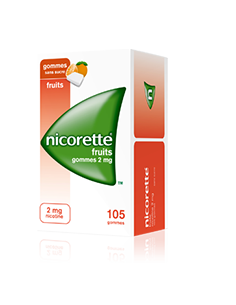 NICORETTE FRUITS 2 mg SANS SUCRE, gomme à mâcher médicamenteuse édulcorée au xylitol et à l'acésulfame potassique - 30 gommes 2