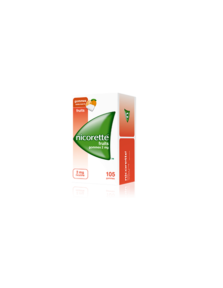 NICORETTE FRUITS 2 mg SANS SUCRE, gomme à mâcher médicamenteuse édulcorée au xylitol et à l'acésulfame potassique- 105 gommes