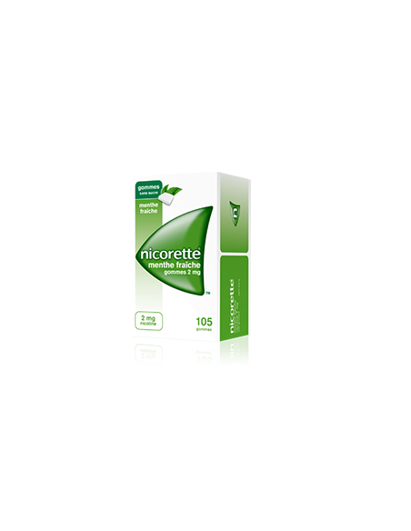 NICORETTE MENTHE FRAICHE 2 mg SANS SUCRE, gomme à mâcher médicamenteuse édulcorée au xylitol et à l'acésulfame potassique - 30 g