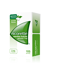 NICORETTE MENTHE FRAICHE 2 mg SANS SUCRE, gomme à mâcher médicamenteuse édulcorée au xylitol et à l'acésulfame potassique- 105 g