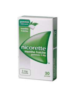 NICORETTE MENTHE FRAICHE 2 mg SANS SUCRE, gomme à mâcher médicamenteuse édulcorée au xylitol et à l'acésulfame potassique- 105 g 2