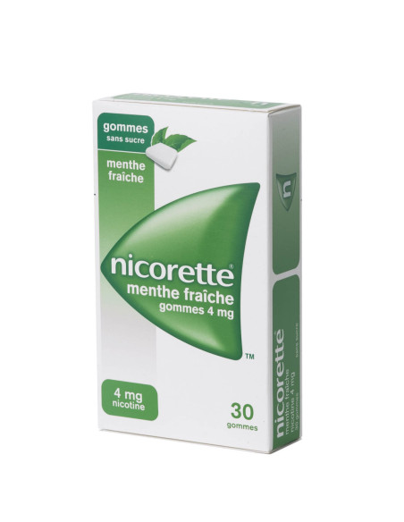NICORETTE MENTHE FRAICHE 4 mg SANS SUCRE, gomme à mâcher médicamenteuse édulcorée au xylitol et à l'acésulfame potassique- 105 g
