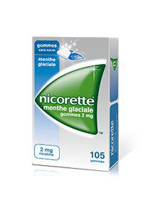 NICORETTE MENTHE GLACIALE 2mg SANS SUCRE, gomme à mâcher médicamenteuse édulcorée au xylitol et à l'acésulfame potassique - 105