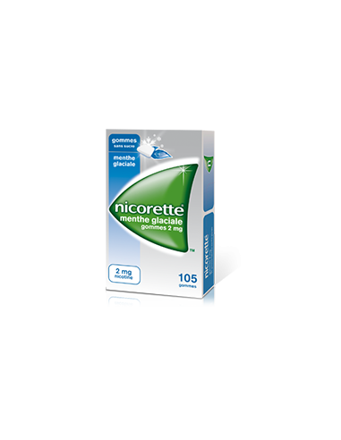 NICORETTE MENTHE GLACIALE 2mg SANS SUCRE, gomme à mâcher médicamenteuse édulcorée au xylitol et à l'acésulfame potassique - 105