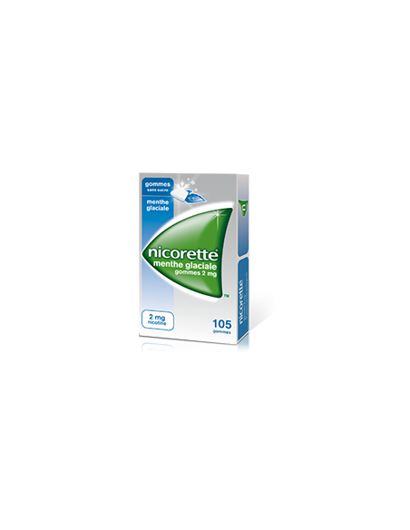 NICORETTE MENTHE GLACIALE 2mg SANS SUCRE, gomme à mâcher médicamenteuse édulcorée au xylitol et à l'acésulfame potassique - 105