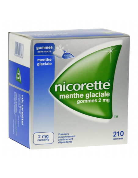 NICORETTE MENTHE GLACIALE 2mg SANS SUCRE, gomme à mâcher médicamenteuse édulcorée au xylitol et à l'acésulfame potassique - 105