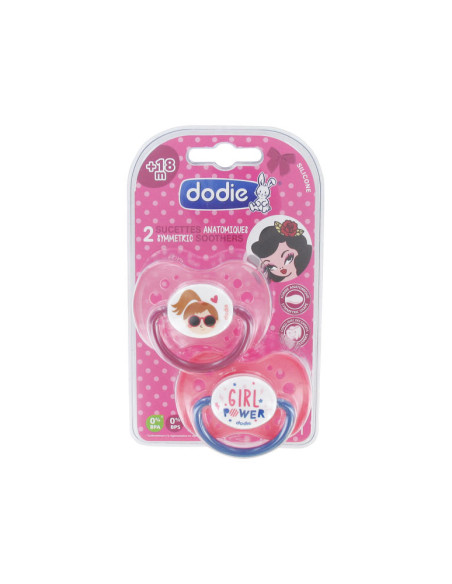 Dodie 2 Sucettes Anatomiques Silicone Modèle : Girl Power N°A71 - 18 Mois et +