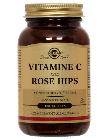 Solgar Vitamine C 500 avec Rose Hips - 100 Comprimés