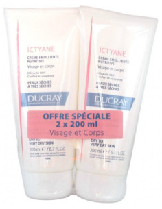 Ducray Ictyane Crème Émolliente Nutritive Visage et Corps - Lot de 2 x 200 ml