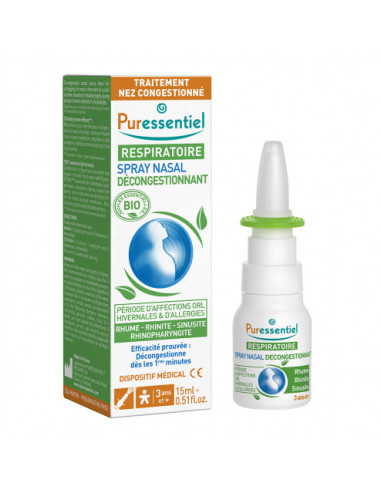 Puressentiel Respiratoire Spray Nasal Décongestionnant Bio - 15ml