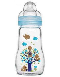MAM Biberon Verre  Tétine Silk 2 Mois et + Bleu - 260ml