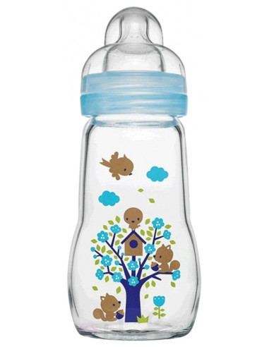 MAM Biberon Verre  Tétine Silk 2 Mois et + Bleu - 260ml