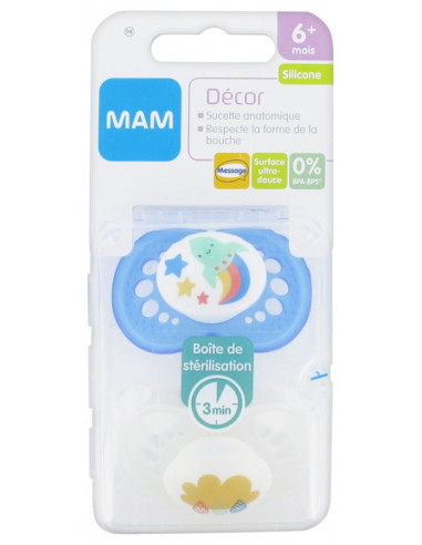 MAM Sucettes Anatomiques Silicone Décor 6 Mois et + - 2 unités