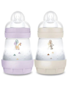 Mam 2 biberons Easy Start anti-colique 160ml Lilas+Sable Tétine débit 1