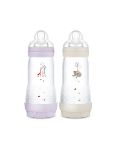 Mam Biberon Lilas et Sable Tétine Débit 3 - Lot 2x320ml