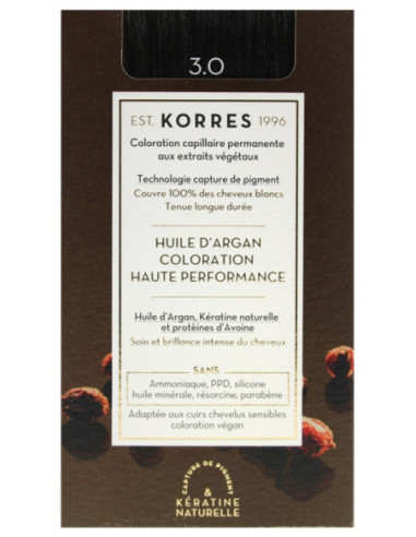 Korres Coloration Permanente Huile d'Argan - Coloration : 3.0 Châtain Foncé