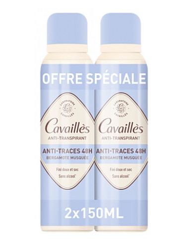 Rogé Cavaillès Absorb+ 48H Déodorant Anti-Traces Spray - Lot de 2 x 150 ml